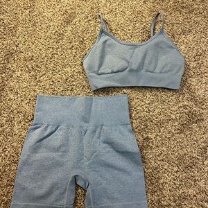 Blue Workout Set Sports Bra and Biker Shorts. Size Small